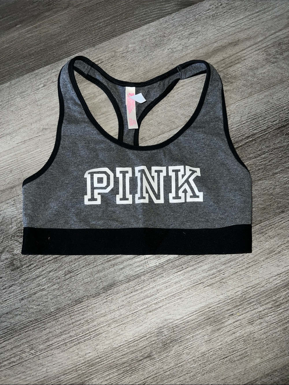 PINK Grey & Black Racerback Sports Bra